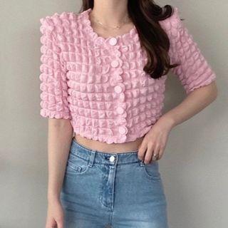 Short Sleeve Waffle Crop Jacket
