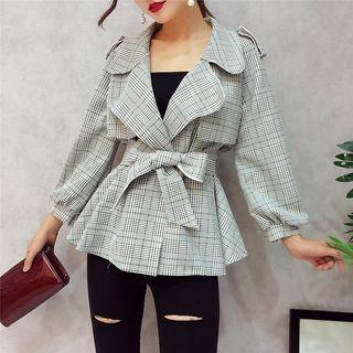 Plaid Trench Jacket With Sash