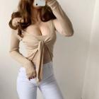 Set: Camisole Top + Plain Cardigan Set - Camisole Top - Khaki - One Size / Cardigan - Khaki - One Size