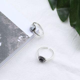 925 Sterling Silver Marble Print Turquoise Open Ring