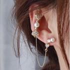 Heart Chained Ear Stud 1 Pair - Qr-384 - Gold - One Size