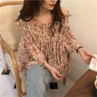 Floral Print Off-shoulder Chiffon Blouse As Shown In Figure - One Size