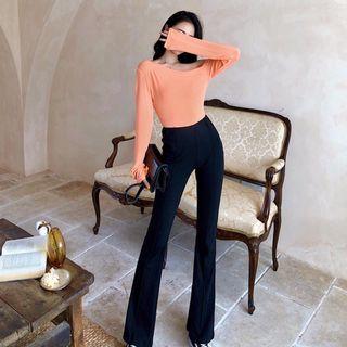 Set : Lace Vest + Long-sleeved Top + High Waist Pants
