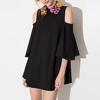 Floral Collar Cutout Shoulder Shift Dress