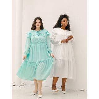 Layered-collar Half-placket Dress