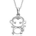 925 Sterling Silver Monkey Rhinestone Pendant Silver - One Size