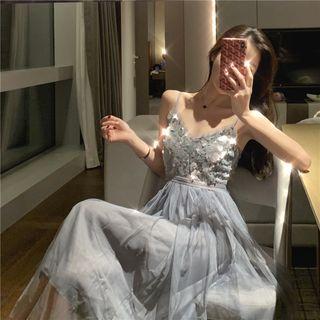 Rhinestone Strappy Midi A-line Dress