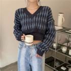V-neck Argyle Cropped Sweater / Camisole Top
