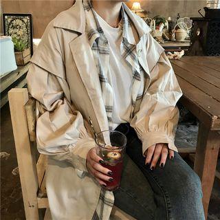 Plain Loose-fit Puff-sleeve Coat