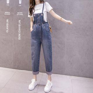 Drawstring-waist Cropped Denim Jumper Pants