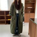 Drawstring Maxi Trench Coat Army Green - One Size