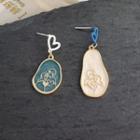 Couple Glaze Asymmetrical Alloy Dangle Earring 1 Pair - Dangle Earring - Silver Pin - Love Heart - Blue - One Size