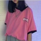 Elbow-sleeve Letter T-shirt Pink - One Size
