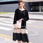 Color-block Long-sleeve Midi T-shirt Dress