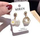 Faux Pearl 925 Sterling Silver Leaf Dangle Earring 1 Pair - Gold - One Size