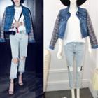 Short-sleeve T-shirt/distressed Jeans/denim Jacket