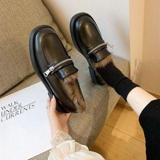 Zip Detail Furry Trim Loafers