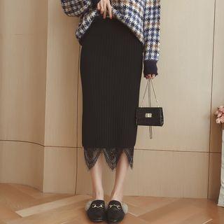 Lace-panel Knit Midi Skirt