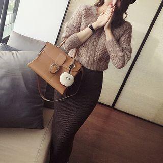 Set: Cropped Crochet Knit Sweater + Midi Knit Skirt