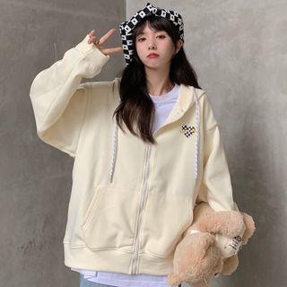 Check Heart Print Zip-up Hoodie