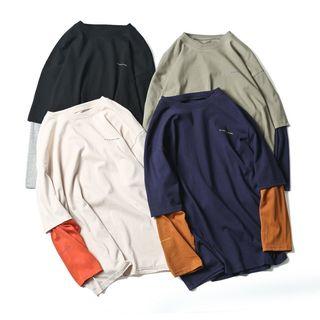 Long-sleeve Paneled Lettering T-shirt