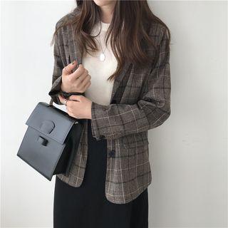 Plaid Blazer Dark Brown - One Size
