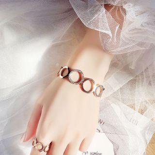 Stainless Steel Round Shape Small Rhinestone Bracelet Rhinestone Bangle - One Size