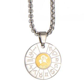 Stainless Steel Zodiac Disc Pendant Necklace
