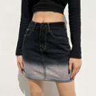 Gradient Denim Mini Pencil Skirt
