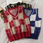 Plaid Loose-fit Knit Vest In 5 Colors