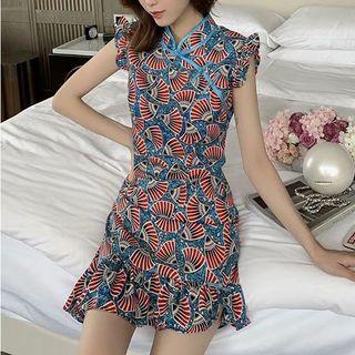Cap-sleeve All Over Pattern Mini Dress