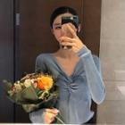 Long Sleeve V-neck Cropped Top