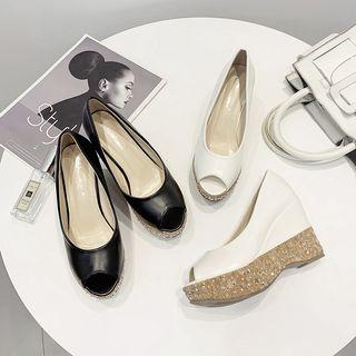 Open-toe Platform Wedge-heel Pumps