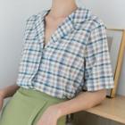Plaid Short-sleeve Shirt Red - One Size