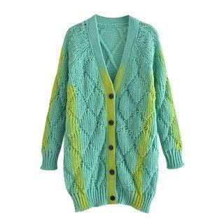 Gradient Pointelle Knit Cardigan Green - One Size