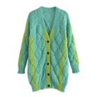 Gradient Pointelle Knit Cardigan Green - One Size