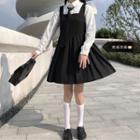 Long-sleeve Tie-neck Shirt / Mini A-line Jumper Dress