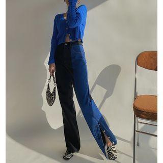 Button-side Two-tone Straight-cut Jeans