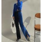 Button-side Two-tone Straight-cut Jeans