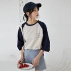 Elbow-sleeve Raglan T-shirt As Shown In Figure - One Size