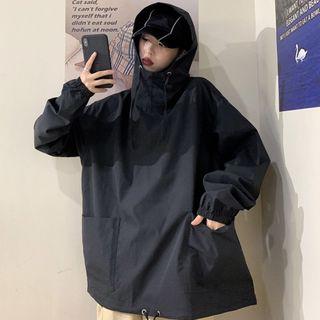 Pocket Detail Drawstring Hoodie Black - One Size