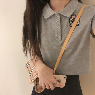 Short-sleeve Badge Cropped Polo Shirt / Pleated A-line Skirt