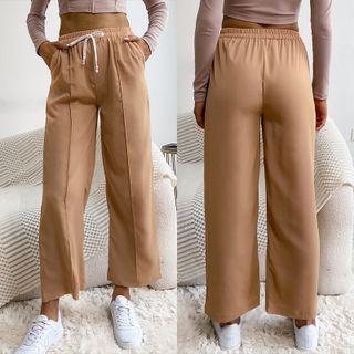 Plain High Waist Loose-fit Pants