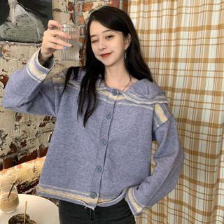 Buttoned Sailor Collar Cardigan As Shown In Figure - One Size