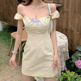 Off-shoulder Plain A-line Dress Dress - Yellow - One Size