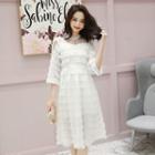 Lace Panel Fringe 3/4-sleeve A-line Dress