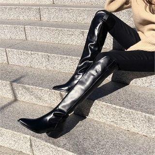 Pointy-toe Block-heel Long Boots