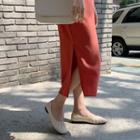 Spaghetti-strap Slit-side A-line Dress Red - One Size