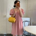 Bubble Sleeve Square Neck Plain Mini A-line Dress