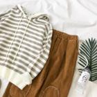 Striped Knit Hoodie / Corduroy Wide-leg Pants